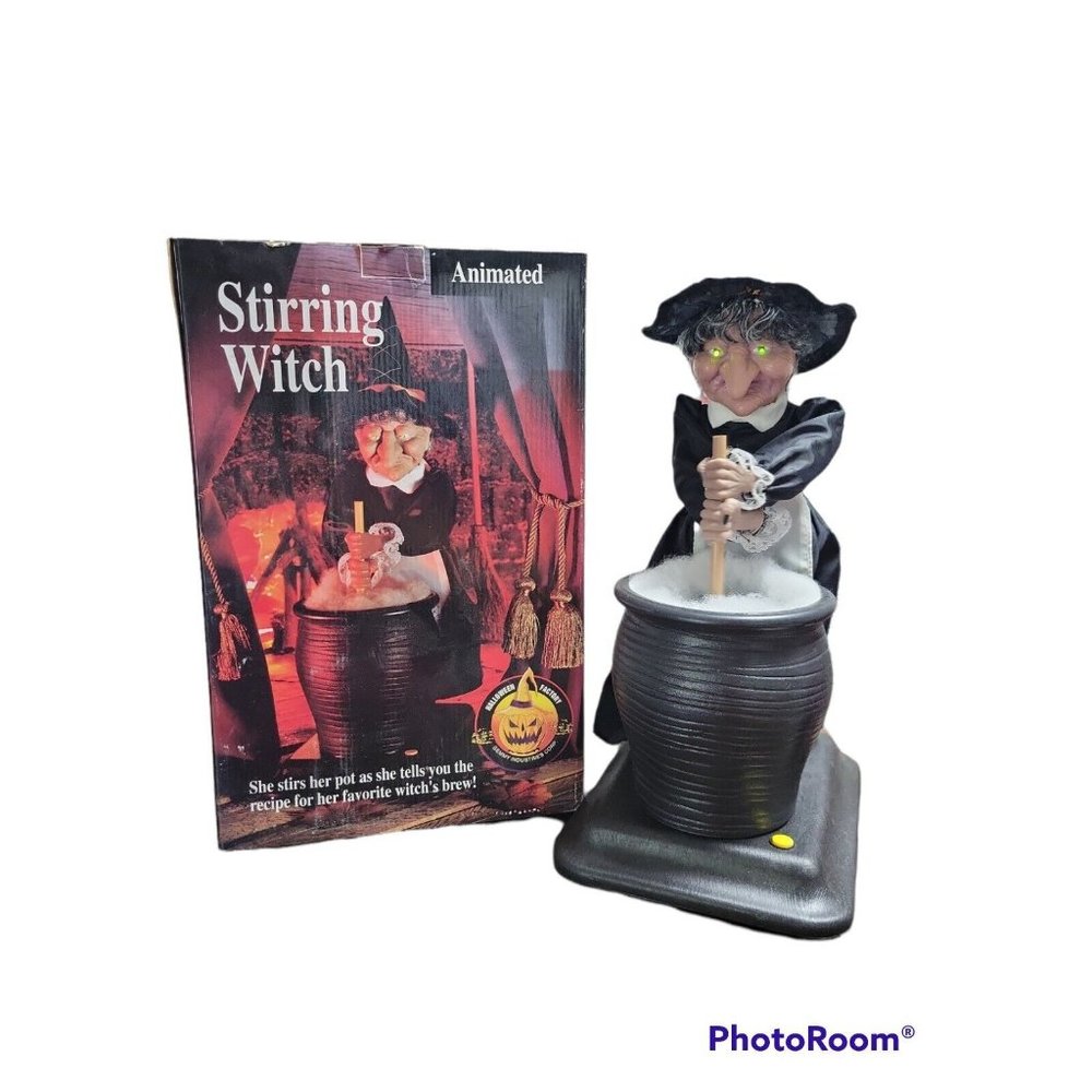 Vintage 95 Gemmy Talking Animated Stirring Witch Eyes Light Up Halloween Factory